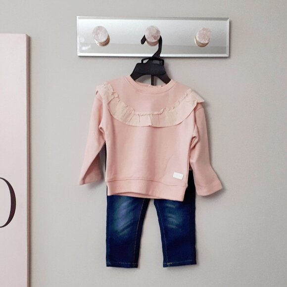 NWT 7 For All Mankind pink sweatshirt & dark wash blue jeggings bundle set, 12M - Picture 8 of 13